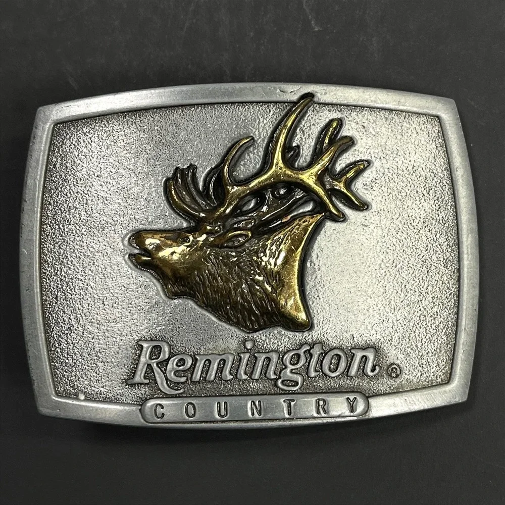 Remington Bugling Elk Belt Buckle Mens Silver Gold Sid Bell 1986 Vintage USA